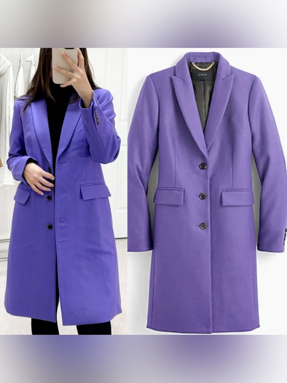 J. Crew Parke Topcoat 100% Italian Wool Icy Purple Lavender Long Pea Coat Size 4